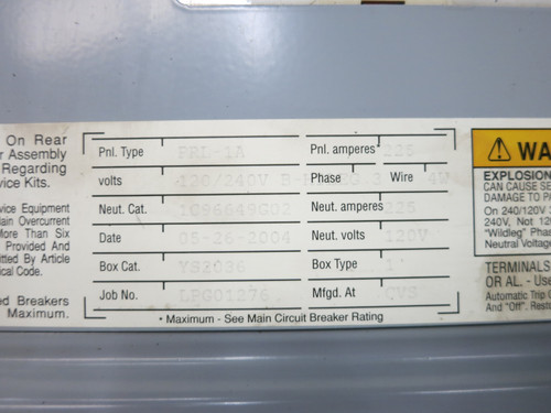 Eaton 150A 240V PRL-1a Main Breaker Panel Board 3PH 4W 150 Amp Pow-R-Line ED3150 (DW7710-1)