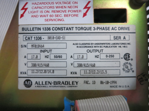 Allen Bradley 1336-B010-EAD-S1 10 HP AC VS Drive 460V 17A Variable Speed VFD 460 (DW7707-3)