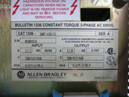Allen Bradley 1336-B007-EAD-S1 7 HP AC VS Drive 460V 13A Variable Speed VFD 460 (DW7705-1)