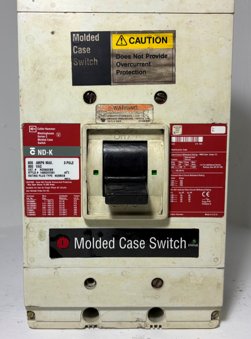 Cutler-Hammer ND3800WK 800A Molded Case Switch 800 Amp ND-K 3P 600V Westinghouse (EM5712-1)