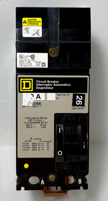 Square D I-Line FA22030AB 20A 2P Circuit Breaker 240V 2 Pole 20 Amp FA22030 HACR (EM5726-1)