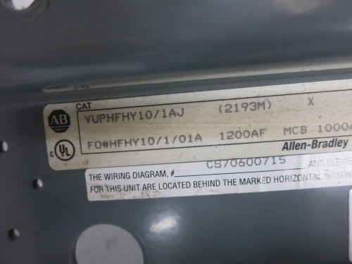 Allen Bradley 2100 Centerline 1200A Breaker Main Line Feeder MCC Bucket 1200 Amp (DW7751-1)
