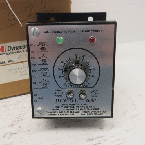 NEW DI Dynacorp 214232 Dynatec 2600 Clutch Brake Control Board 2.5 Amp 115V NIB (AH0854-1)