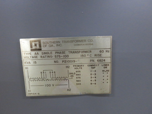 Southern 15 kVA 575 - 100 V 1PH Dry Type Transformer 575V - 100V Single Phase 3R (DW7760-1)