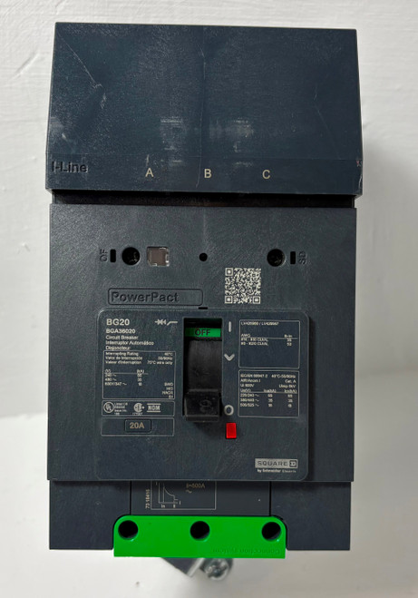 Square D I-Line BGA36020 20A PowerPact Circuit Breaker BG20 480/600V 3P 20 Amp (EM5695-2)