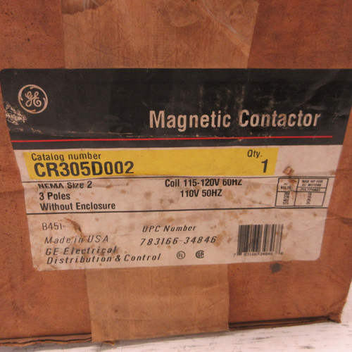 NEW GE CR305D002 CR305D0** Size 2 Motor Contactor 25HP 45A 600VAC 120V Coil NIB (AH0875-1)
