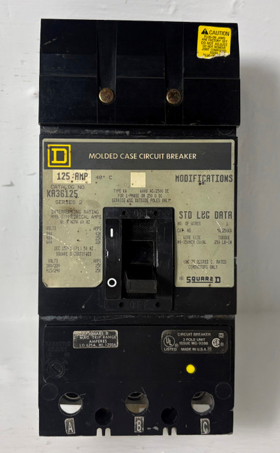 Square D I-Line KA36125 125A Circuit Breaker 480/600V 3 Pole Type KA 125 Amp (EM5750-1)