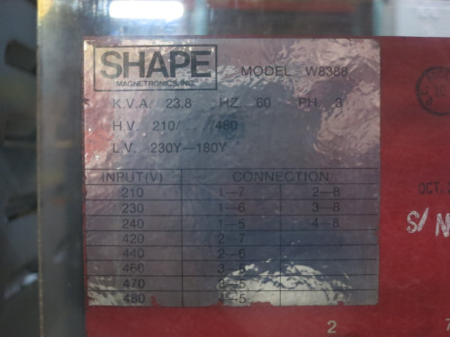 Shape Magnetronics 23.8 kVA 210-480V to 230Y-180Y V 3PH Transformer 480 / 240 (DW7817-1)