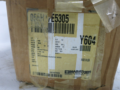 NEW Marathon LC 56H17E5305B 1 HP AC Motor 230/460V 1725 RPM Y604 56C (DW7833-1)