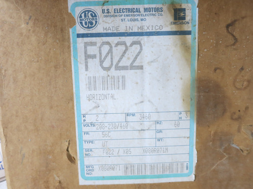 NEW US Motors F022 2 HP AC Motor 208-230/460V 3465 RPM F022B 56C UT TE F022-B (DW7832-1)