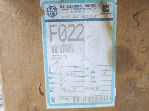NEW US Motors F022 2 HP AC Motor 208-230/460V 3465 RPM F022B 56C UT TE F022-B (DW7832-1)