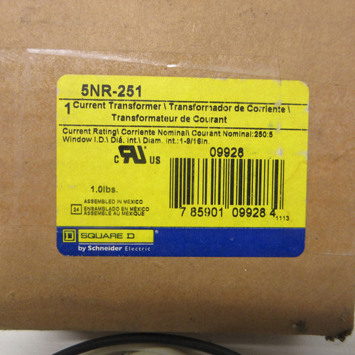 NEW Square D 5NR-251 CT Current Transformer Ratio 250:5 50-400HZ 5NR251 600V NIB (AH0909-10)