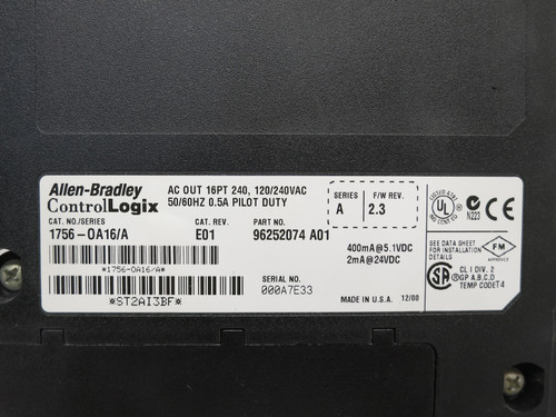 Allen Bradley 1756-OA16 Ser A Rev E01 FW 2.3 ControlLogix AC Output PLC Module (DW7850-2)