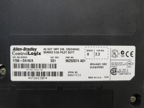 Allen Bradley 1756-OA16 Ser A Rev E01 FW 2.3 ControlLogix AC Output PLC Module (DW7850-2)