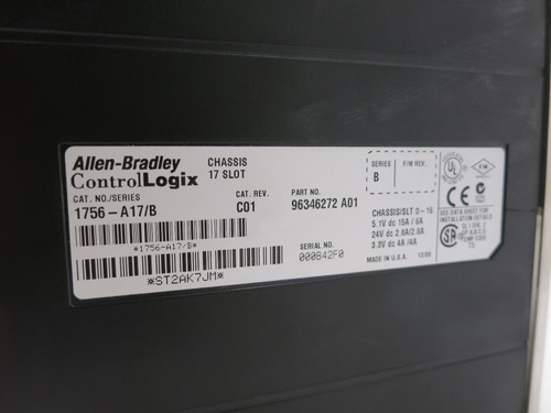 Allen Bradley 1756-A17/B ControlLogix PLC Rack 1756-PA72/B PS + 1756-L1/A CPU (DW7848-1)