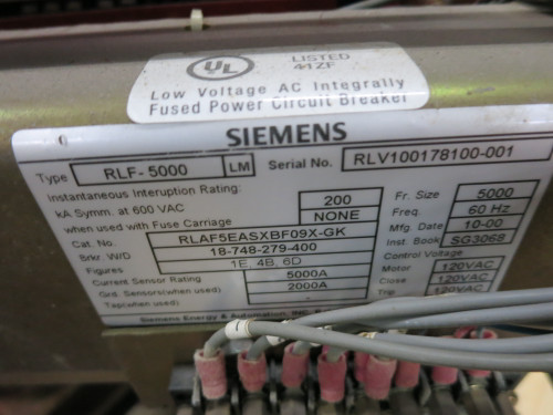 Siemens RLF-5000 5000A Air Breaker LSIG Static Trip III RMS-TSIG-TZ 5000 Amp (DW7862-1) Siemens RLF-5000 5000A Air Breaker LSIG Static Trip III RMS-TSIG-TZ 5000 Amp (DW7862-1)