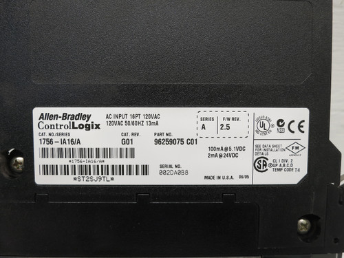 Allen Bradley 1756-IA16 Ser A Rev G01 FW 2.5 AC Input ControlLogix PLC Module (DW7865-1)