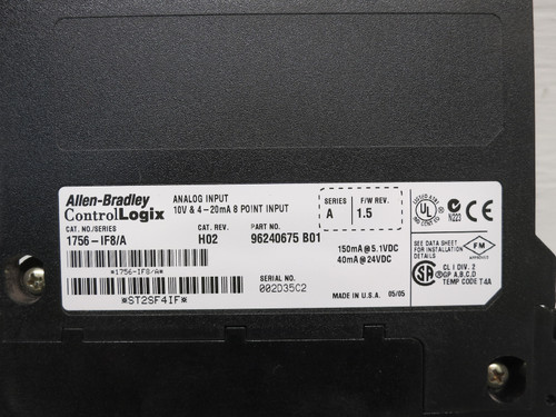 Allen Bradley 1756-IF8 Ser A Rev H02 FW 1.5 Analog Input ControlLogix PLC Module (DW7864-1)