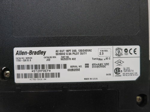 Allen Bradley 1756-OA16 Ser A Rev J02 FW 2.3 ControlLogix AC Output PLC Module (DW7866-1)