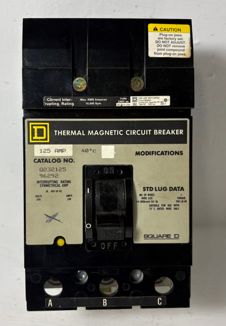 Square D I-Line Q232125 125A Circuit Breaker 240 VAC 3 Pole Type Q2 125 Amp 3P (EM5769-4)