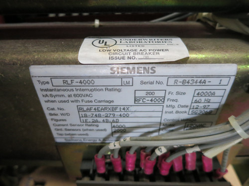 Siemens RLF-4000 4000A Air Breaker LSG Static Trip III RMS-TSG-TZ-C 4000 Amp (DW7895-1)