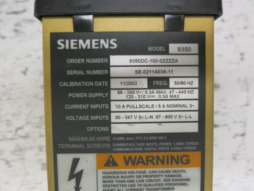 Siemens 9300 9350DC-100-0ZZZZA Advanced Power Meter ION Display Access 9350 (DW7909-1)
