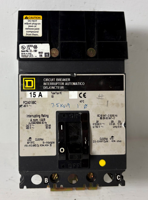 Square D I-Line FC24015BC 15A Circuit Breaker 2 Pole in 3P Frame 480V 15 Amp 2P (EM5797-1)