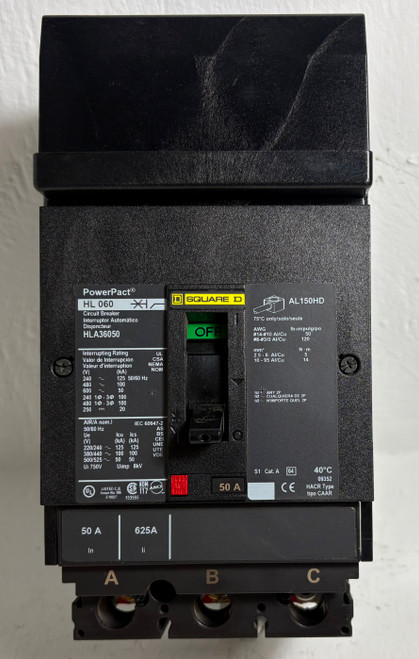 Square D I-Line HLA36050 60A PowerPact Circuit Breaker w/ 50 Amp Trip HL 060 3P (EM5811-1)