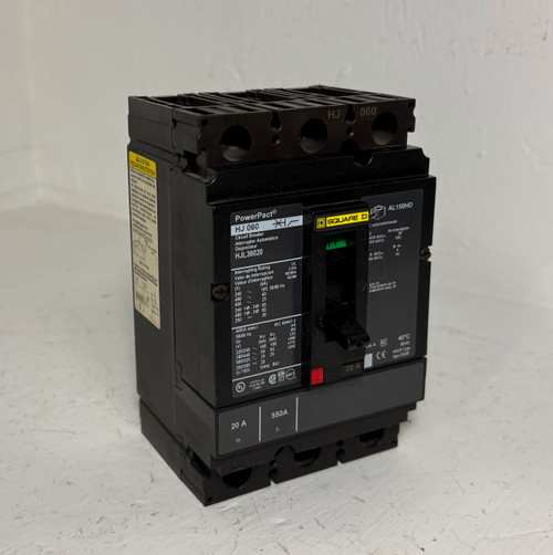 Square D HJL36020 20A PowerPact Circuit Breaker HJ 060 600V 3 Pole HJ060 20 Amp (EM5834-1)