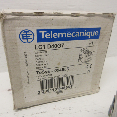 NEW Telemecanique LC1D40G7 Motor Contactor LC1-D40G7 120V Coil 30HP Square D NIB (AH0990-1)