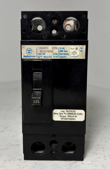 Westinghouse CA2225X 225A 2 Pole Circuit Breaker 240 VAC 2P 225 Amp CA2225 (EM5849-1)