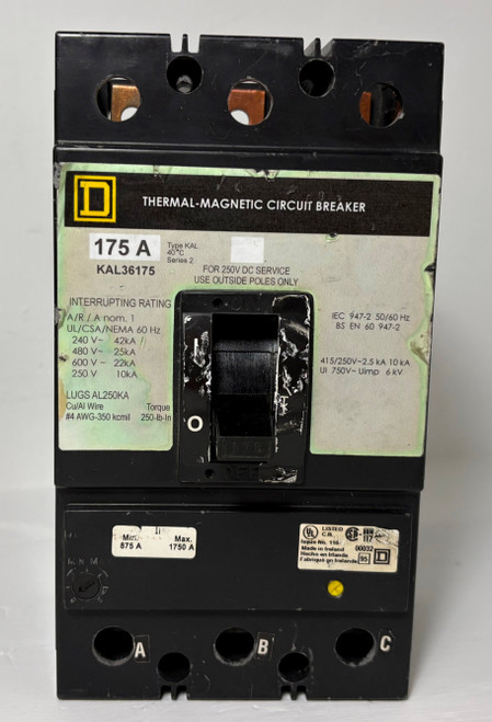 Square D KAL36175 175A Circuit Breaker 600V Type KAL 3 Pole 175 Amp (EM5861-1)
