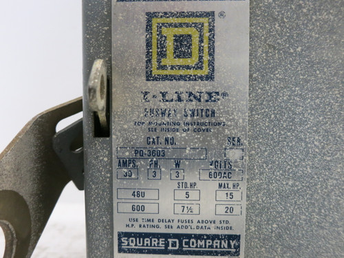 Square D PQ-3603 30A 600V I-Line Busway Switch 3PH 3W Bus Plug PQ3603 Ser 2 (DW8033-1)