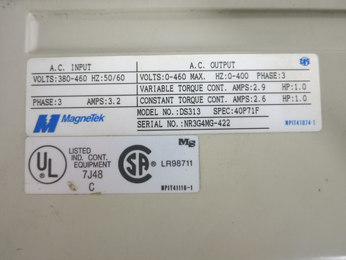 Magnetek DS313-40P71F 1HP GPD 503 AC VS Drive 460V VFD GPD503 Yaskawa (DW8041-1)