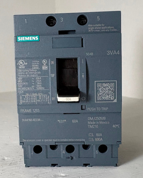 NEW Siemens 3VA4 125A Circuit Breaker w 60 Amp Trip 3VA4160-4ED34-0AA0 125S NNB (EM5877-1)