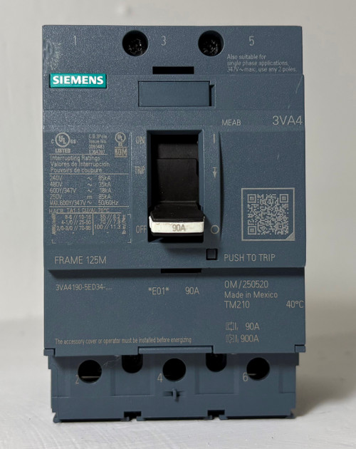 NEW Siemens 3VA4 125M Circuit Breaker w/ 90 Amp Trip 3VA4190-5ED34-0AA0 125M NNB (EM5879-2)