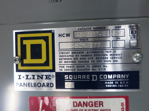 Square D 600A I-Line HCW Panel Board 480Y/277V 3PH 4W Main Breaker 600 Amp 480V (DW8050-1)