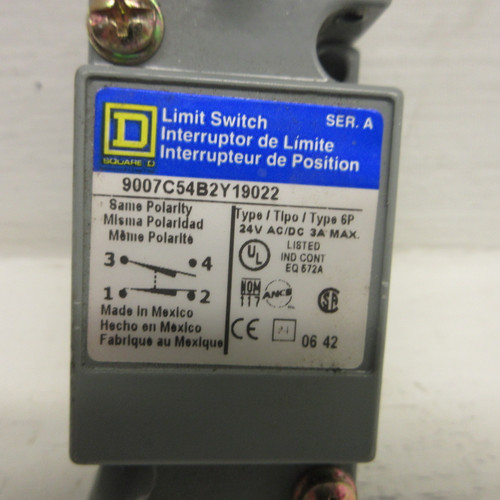 Square D 9007C54B2Y19022 Limit Switch Series A Type 6P 24VAC 3A 9007-C54B2Y19022 (AH1118-1)