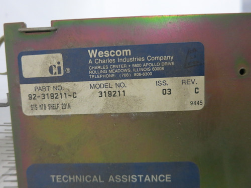 Wescom 3192-11 Span Termination Shelf 29 Slot IHR 9132LP 728-15 Card 92-319211-C (DW8087-2)