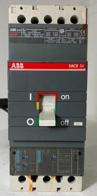 ABB S4N 250A SACE S4 Circuit Breaker 3 Pole w/ Shunt & Aux 600V PR211 250 Amp LI (EM5911-3)