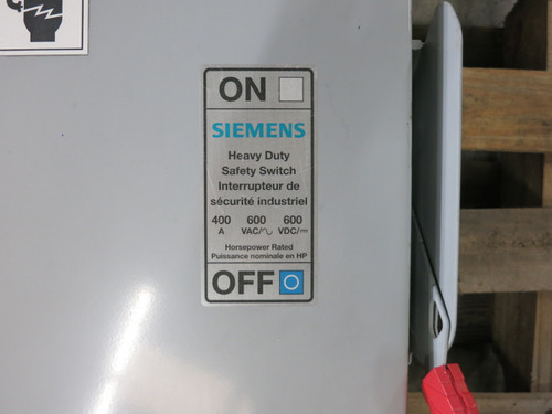 Siemens HNF365RA 400A 600V Non-Fusible Safety Switch Disconnect 400 Amp 3R (DW8119-1)