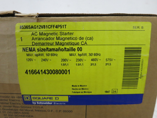NEW Square D 8536SAO12S Enclosed Size 00 Motor Starter 120V Coil 8536SA012S 2 HP (DW8146-2)