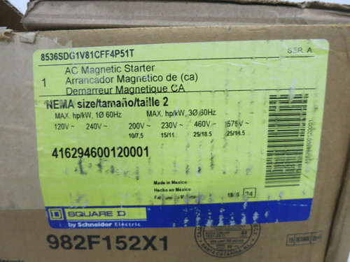NEW Square D 8536SDO1S Enclosed Size 2 Motor Starter 120V Coil 480V CPT 8536D01S (DW8161-2)