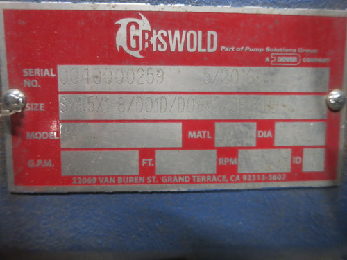 NEW Griswold 811S-1.5x1-8 Centrifugal Pump ABB IEC 5.5 kW Motor 690Y/400/415V (DW8173-1)