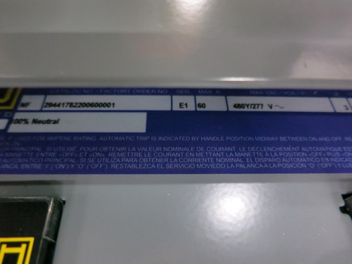 NEW Square D 60A NF Main Breaker Panel Board 480/277 HGP36060 60 Amp 3PH 4W 3R (DW8175-1)