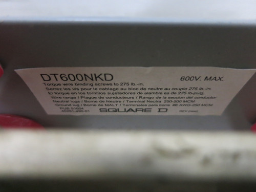 NEW Square D DT600NKD 600A Solid Neutral Assembly Kit Double Throw Safety Switch (DW8193-1)