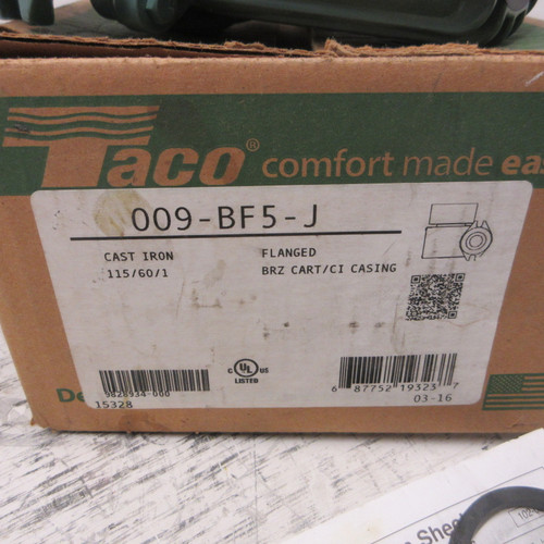 NEW Taco 009-BF5-J Cast Iron Cartridge Circulator 1/8HP 1.4A 60Hz 115V 3250RPM (AH1259-2)