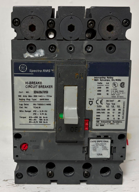 GE SEHA36AT0150 150A Spectra Circuit Breaker w/ 125 Amp Plug 3P General Electric (EM5916-1)