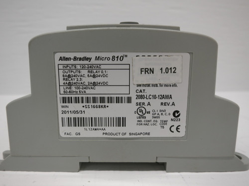 Allen Bradley 2080-LC10-12AWA Micro 810 Controller Ser A Rev A FRN 1.012 LCD PLC (DW8235-1)