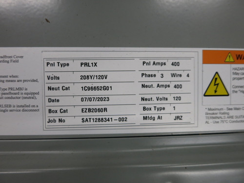 NEW Eaton PRL1X 400A 208Y/120V Main Breaker Panel Interior 3PH 4W PDD33G0400TFAN (DW8251-1)